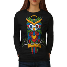 Wellcoda Bright Colorful Owl Womens Long Sleeve T-shirt, Nature Casual Design - £18.96 GBP