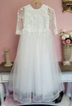 Girl&#39;s Dress Sz 10 White Lace Floral Flower Girl Christening Junior Brid... - €33,85 EUR