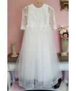 Girl&#39;s Dress Sz 10 White Lace Floral Flower Girl Christening Junior Brid... - $741.96 MXN