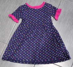 OLD NAVY Blue Navy Pink Trim Colorful Polka Dot Dress 3 Quarter Ruffles Sleeve N - £11.98 GBP