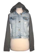 Hollister Women&#39;s Ladies Denim Jean Jacket Size Small S Grey Sleeve Hooded - £17.65 GBP