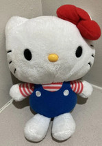 Sanrio Hello Kitty Plush Blue Overalls Red Bow Stripe Top Stuffed Animal... - $9.86