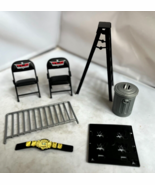 WWE Mattel MINI Set Table Ladder Chair  2011 Lot Belt,Garbage Can,Gate, etc - $53.72 CAD