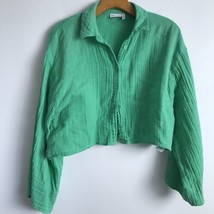 ASOS DESIGN Crop Shirt 4 Green Crepe Long Sleeve Button Collar Coastal T... - £14.75 GBP