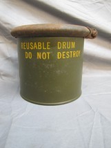 Vintage US Military Reusable Drum Metal Container Army Green 1959 With Lid. - $29.69