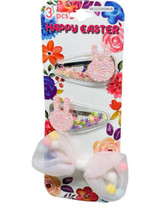 3 Pc Happy Easter 2 Confetti Glittered 2 Barrettes/1 Bow Clip. - $16.71