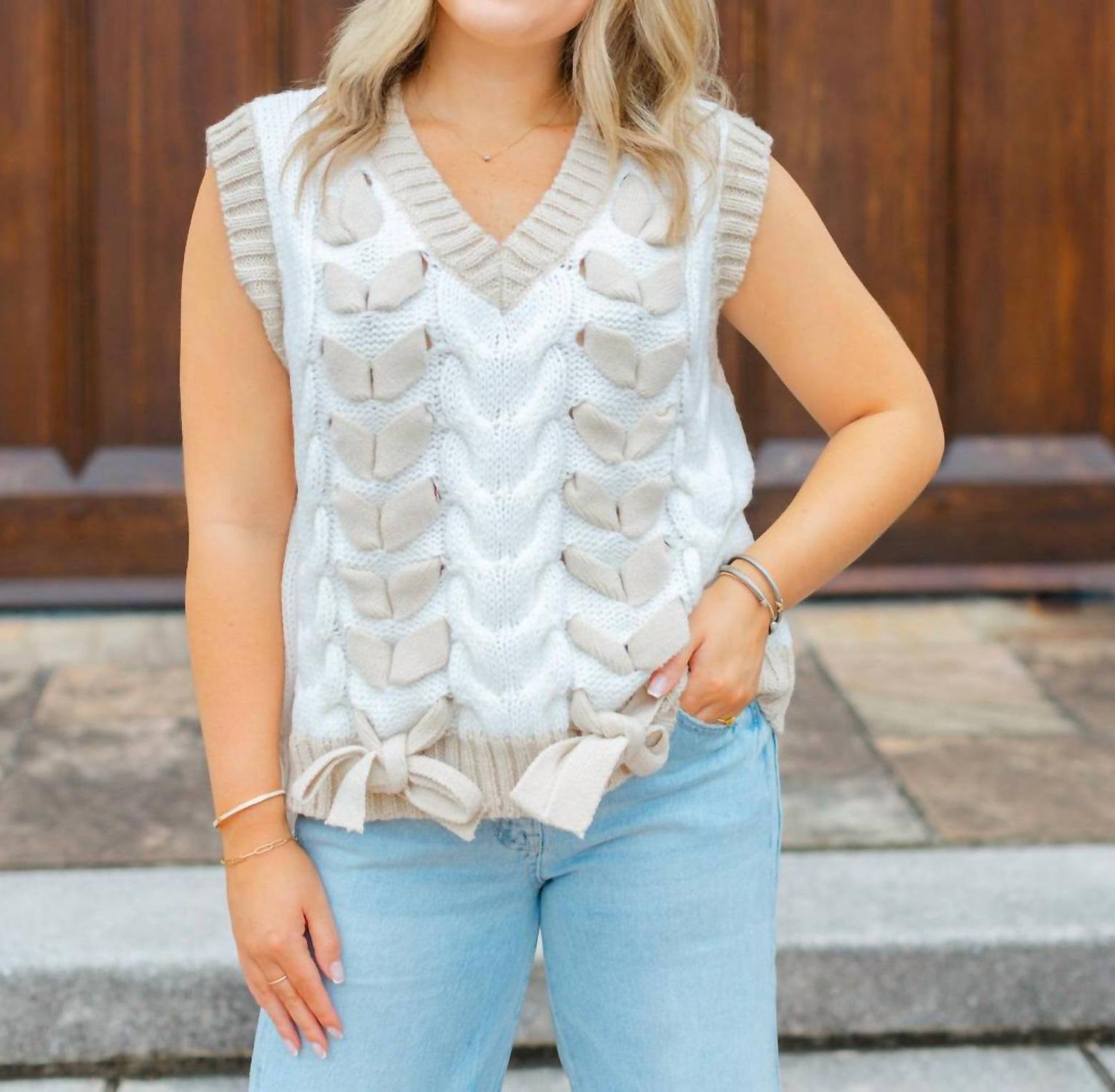 Le Lis lace up detail sweater vest White/ Taupe - $42.00