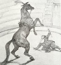 Toulouse Lautrec Performing Horse 1967 Circus Art Lithograph Matted Print - £159.90 GBP