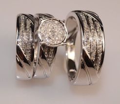 14K White Gold Finish 2Ct Round D/VVS1 Diamond His-Her Trio Engagement Ring Set - £80.93 GBP