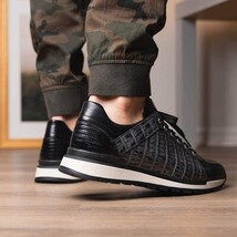 Men's Shoes genuine crocodile and lizard fashion sneaker Portici Gray / Black image 14