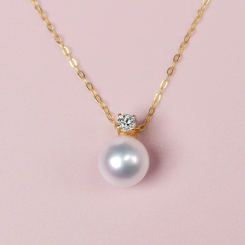 NYMPH Pure 18K Gold Necklace Pendant Princess Style Natural Akoya Sea Pearl - £41.89 GBP