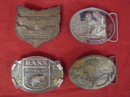 4 Vintage Assorted Belt Buckles Harley, Mason, Bass, Sunset - $29.69