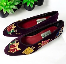 Vintage Quacker Factory Plum Velvet Embroidered Christmas Shoes Ballet F... - $29.69