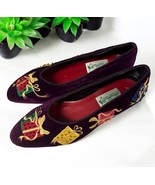 Vintage Quacker Factory Plum Velvet Embroidered Christmas Shoes Ballet F... - $40.60 CAD