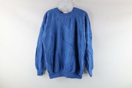 Vintage 80s Streetwear Mens Large Faded Blank Crewneck Sweatshirt Royal Blue USA - £38.89 GBP
