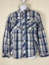 Marc Ecko Men Size M Blue Plaid Button Up Shirt Long Sleeve Pockets - £5.32 GBP