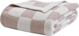 Fuzzy Checkerboard Grid Throw Blanket Soft Cozy Warm, Cream, 50&#39;&#39;X60&#39;&#39; - £35.19 GBP