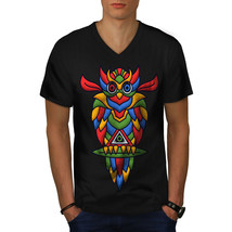 Colorful Owl Shirt Fashion Art Men V-Neck T-shirt - £10.35 GBP