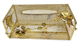 Vintage Brass Decorative Metal Tissue Holder 3D Flowers 10 x 5 x 3.5 inches - $17.21
