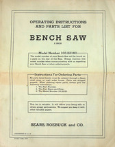 Operating Instructions and Parts List - Sears Bench Saw - Vintage - £9.71 GBP