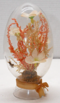 VTG 6&quot; Tall Floral Diorama in Glass Egg Orange Boho 1970&#39;s Made in Taiwan - £11.25 GBP