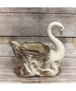 Vintage Mid Century White Ceramic Swan Figurine Planter Dish Gold Accent... - $27.35 CAD
