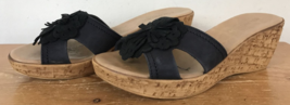 Romano Palai Black Suede Flower Leather Sandals Platform Heels Wedges 8M - £21.10 GBP