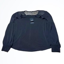 Adrianna Papell Black Blouse Swiss Dot Ruffle and Flowey Sleeve Detail Size S - £28.09 GBP