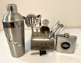 11 Piece Stainless Steel Bartender Set Cocktail Shaker W Recipe Flask Bar Tools - £31.97 GBP