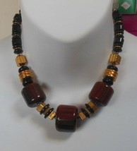 Vintage Gold-tone Black, Large Brown Bead Statement Necklace - £17.11 GBP