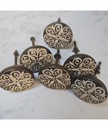6 Vtg Brass Stamped Drawer Pulls With Hardware Large Round Vintage Knobs  - $37.23 CAD