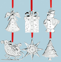 Lenox Colorful Silver Gems 6-PC Ornament Set Snowman-Angel-Star-Tree-Sleigh-Gift - £39.46 GBP