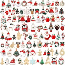 Enamel Christmas Charms Gold Santa Mixed Set Assorted Lot Bulk 110pc - £19.77 GBP