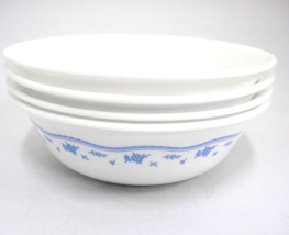 Corelle Morning Blue 4 Coupe Cereal Bowls White with Blue Flowers - £11.14 GBP