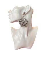 Large Silver Toned Dangling Rhinestone and Pearl Pierced Earrings - £24.11 GBP