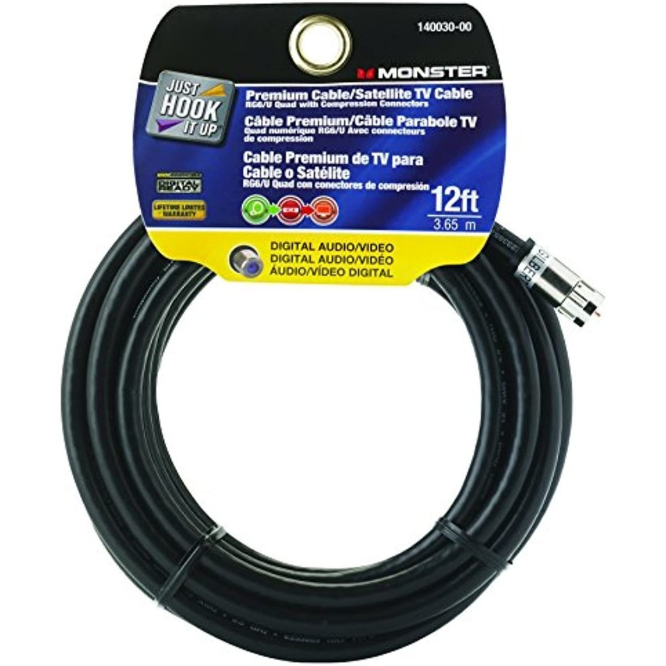 CABLE RG6 QUAD 12&#39; BLACK - $22.63