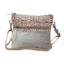 Myra Bags #6216 Leather, Hairon 11&quot;x9.75&quot; Crossbody~Back White Leather~Reptile~ - £45.55 GBP