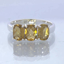 Yellow Brown Brazil Citrine 925 Silver Ladies Three Stone Ring Size 8 Design 666 - £75.36 GBP