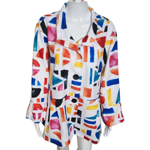 Ali Miles Geometric Abstract Print Wire Collar Bell Sleeve Button Front ... - £38.84 GBP