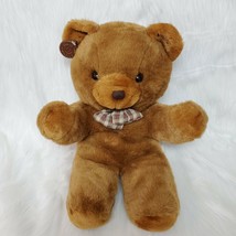 18&quot; Vintage Cuddle Wit Brown Bear Plaid Bow Plush Stuffed Soft Stuffed T... - £15.70 GBP