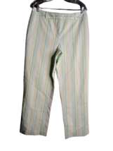 Talbots Stretch Flat Front High Rise Pants Blue Green White Striped Wome... - £12.00 GBP