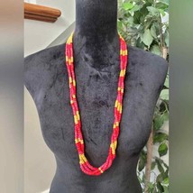 Red and Yellow Twisted Multistrand Long Necklace - £18.67 GBP