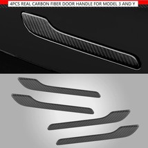 4PCS Real Carbon Fiber Door Handle Cover Trim Fit For 2017-2022 Tesla Mo... - £74.39 GBP