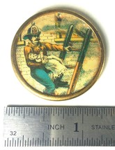 Vintage Fireman Saving Infant 1 1/4 &quot; Metal Pinback (1894) *Missing Pin/... - £22.22 GBP