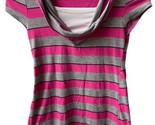 BCX Top Girls Size M Pink Gray White Striped Draped Cap Sleeved Tunic Knit - $6.89