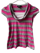 BCX Top Girls Size M Pink Gray White Striped Draped Cap Sleeved Tunic Knit - $6.59