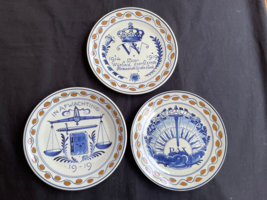 3 Ancien Delft porceleyne fles Mural Assiettes Pour Remember World Wars. Marquée - $150.15