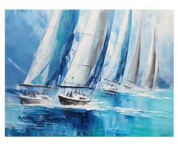 Scenic Sailboats In The Ocean Vibrant Canvas Print Framed 12&quot; x 16&quot; NEW! - £9.20 GBP