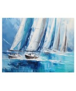 Scenic Sailboats In The Ocean Vibrant Canvas Print Framed 12&quot; x 16&quot; NEW! - $11.95