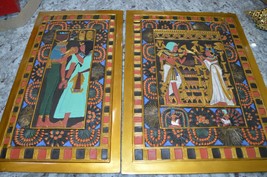 Pair of matching Vintage Egyptian plaques, 3D, gold-themed, Isis ... Scarce - $75.00
